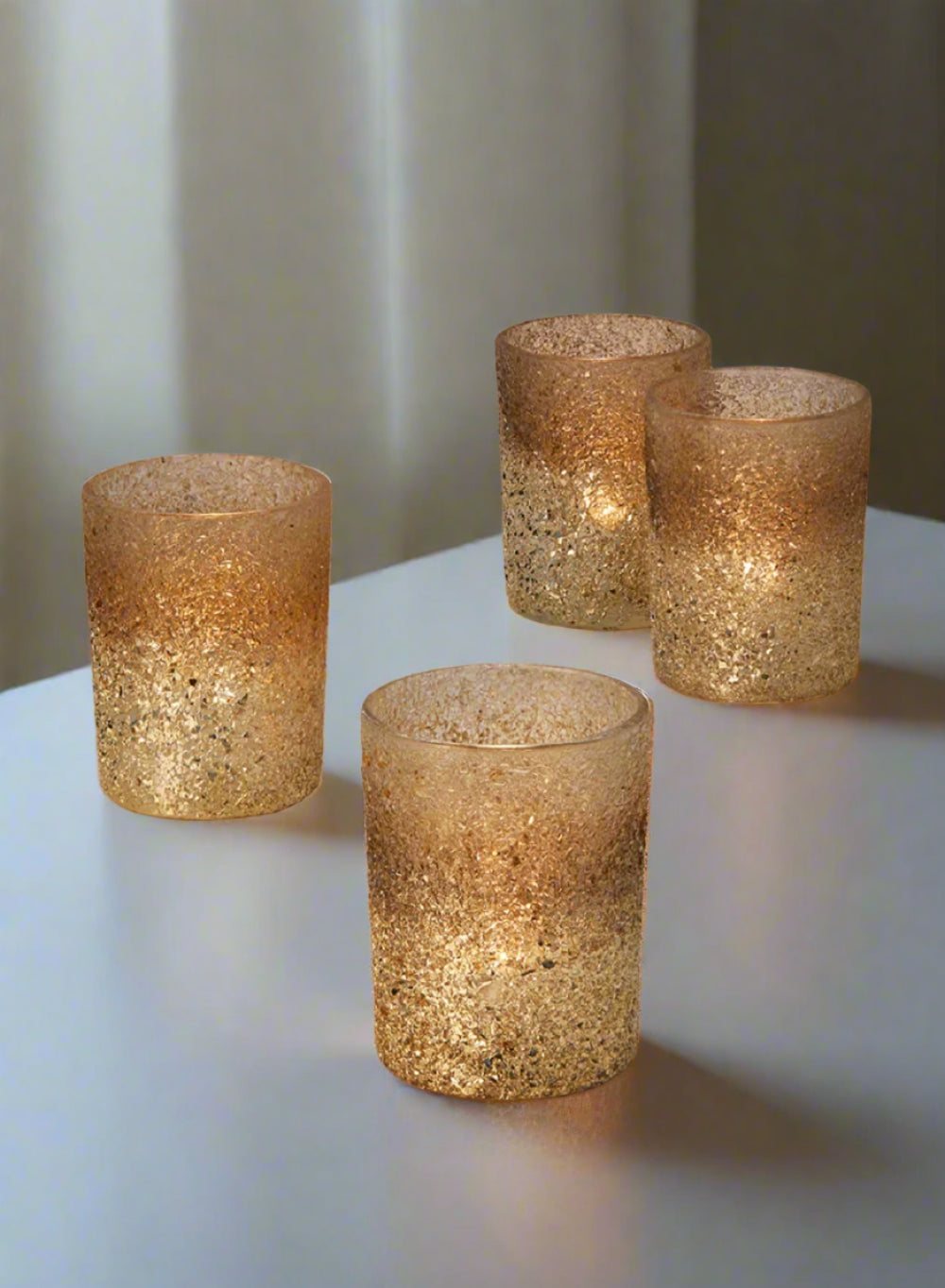 Pale Gold Glitter Votive Candle Holders, 4" Tall and 3" Diameter, Set of 4 or 24