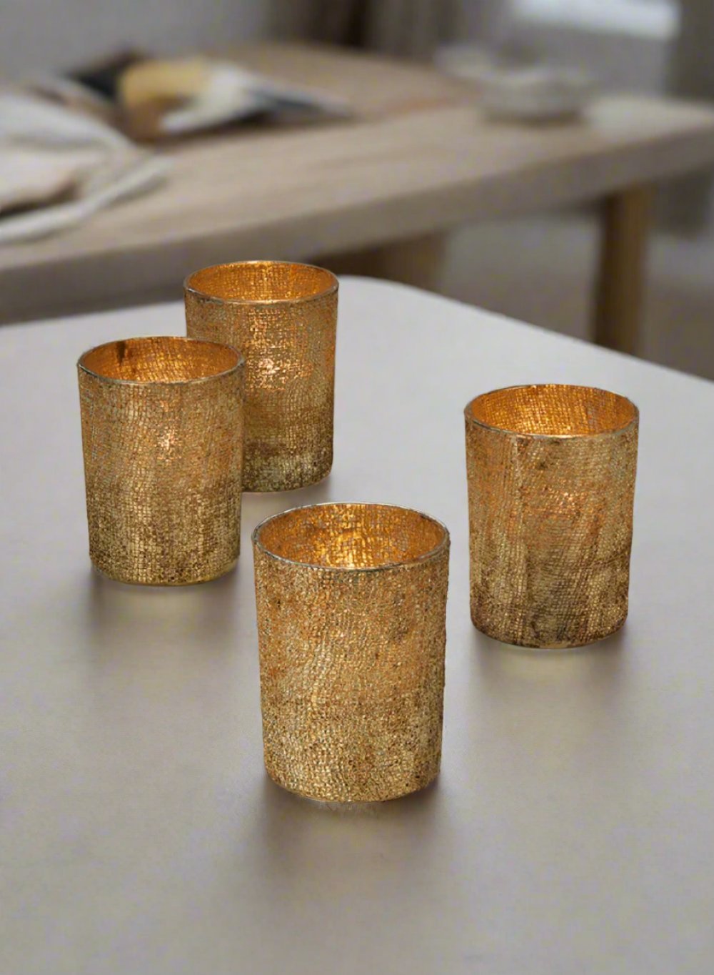 Textured Pale Old Gold Glitter Votive Candle Holders, In 2 Sizes