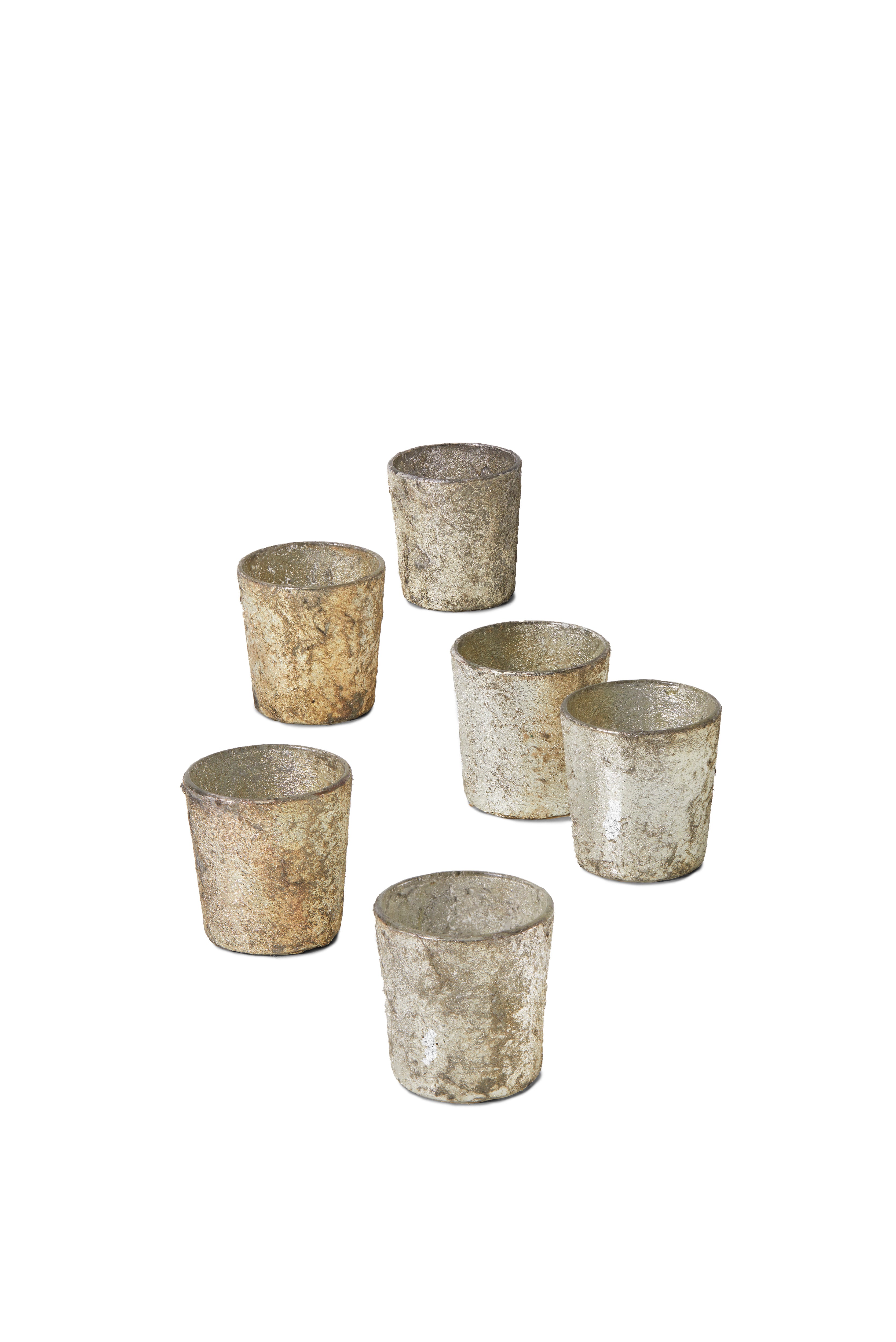 Serene Spaces Living Set of 6 Textured Old Silver Votive Candle Holders Glass, Ideal for Weddings Parties Fall Table Decorations, 2.5" Tall and 2.5" Diameter