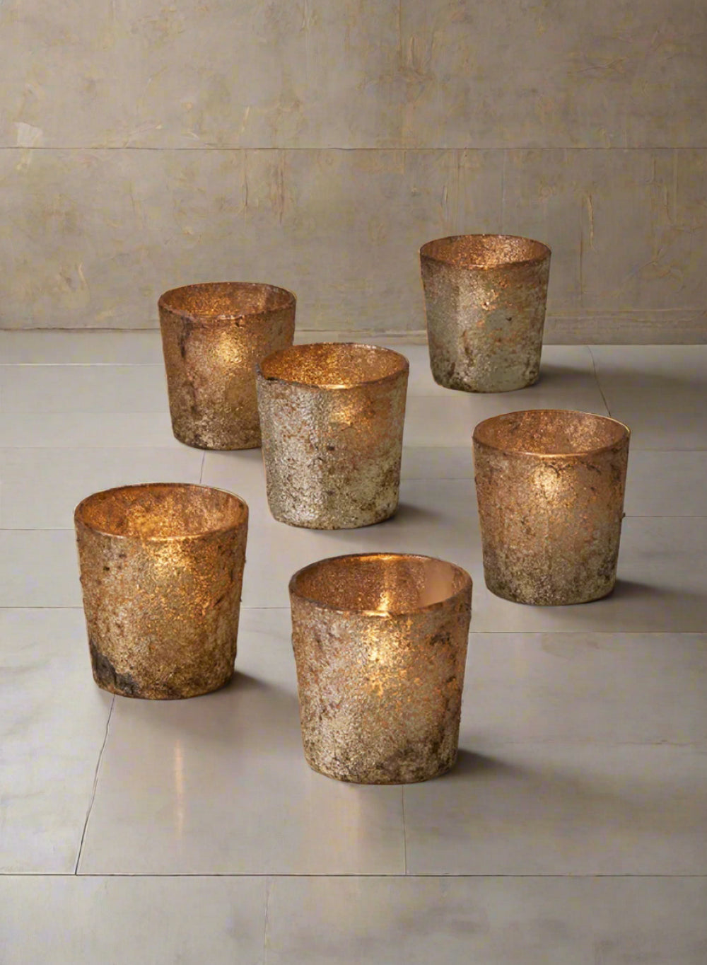 Textured Old Silver Votive Candle Holders Glass, 2.5" Tall and 2.5" Diameter, Set of 6