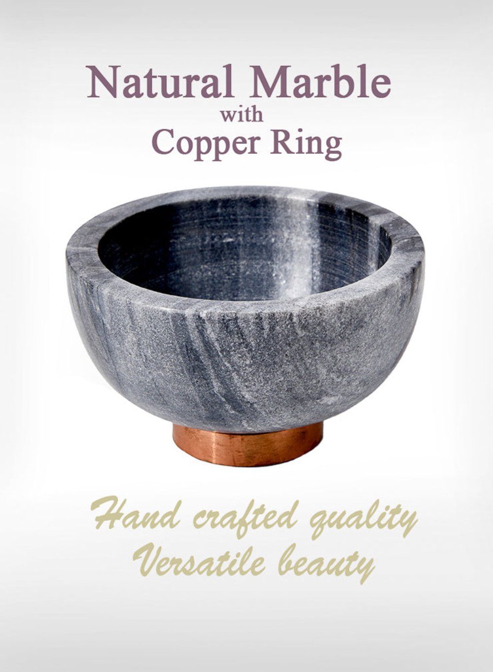 Black Marble Bowl with Copper Ring, 2.25" Tall and 4" Diameter