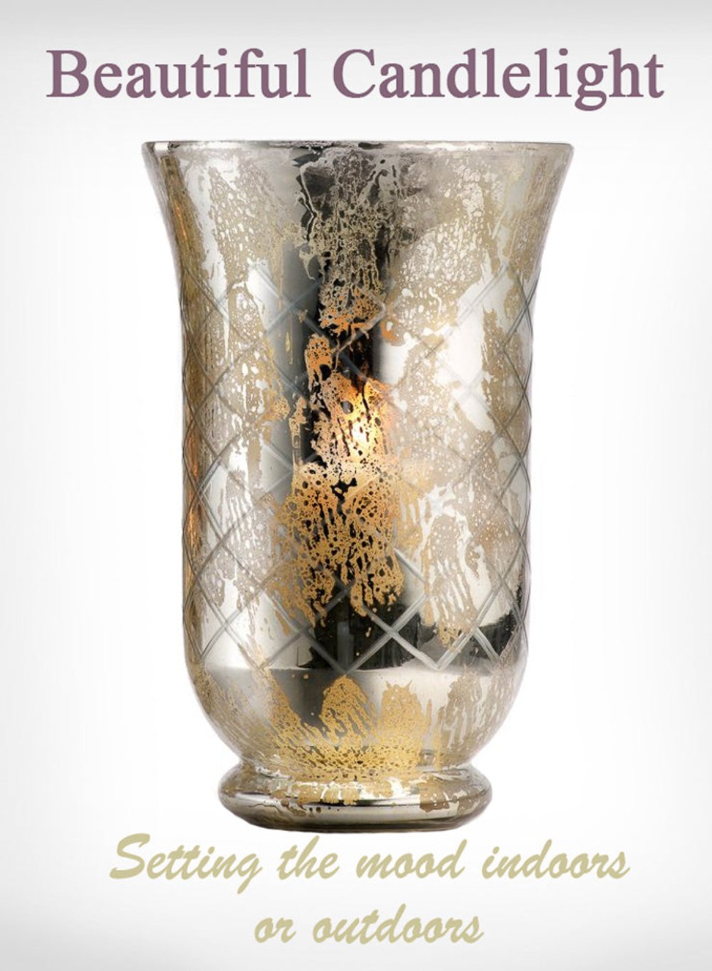 Antique Silver Etched Hurricane,in 2 Size Options