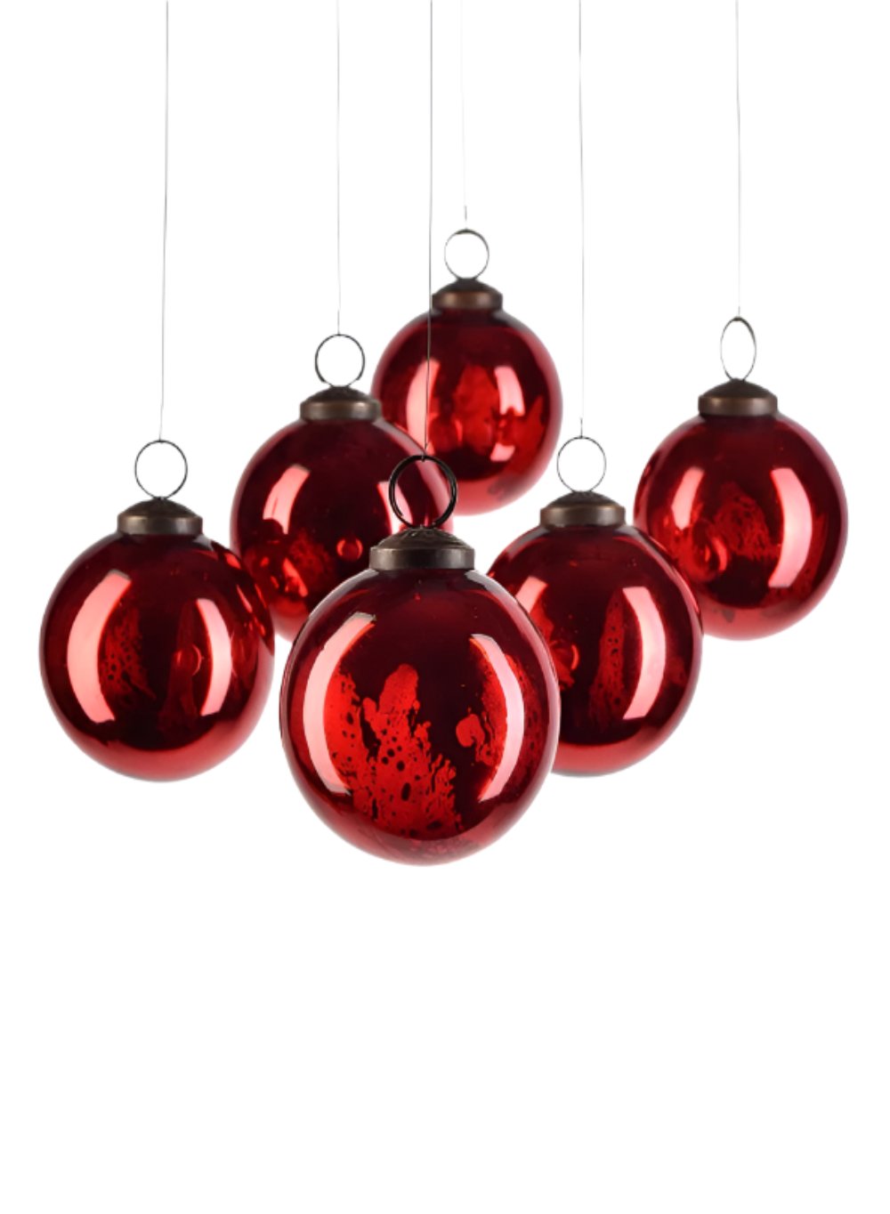 Antique Red Mercury Glass Balls, 3" Diameter, Pack of 6