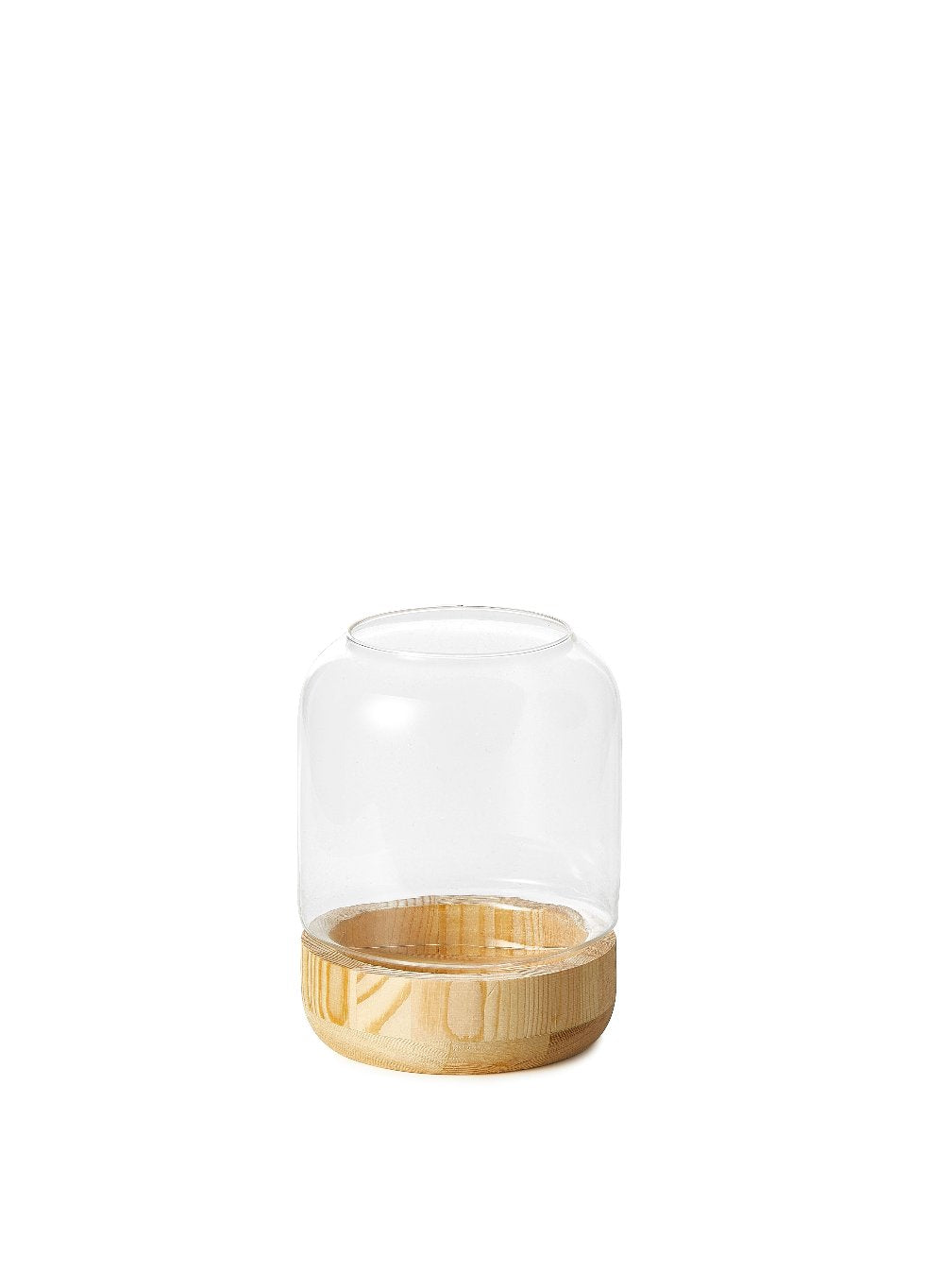 Glass Candle Holder Hurricane with Wood Base, in 2 Sizes