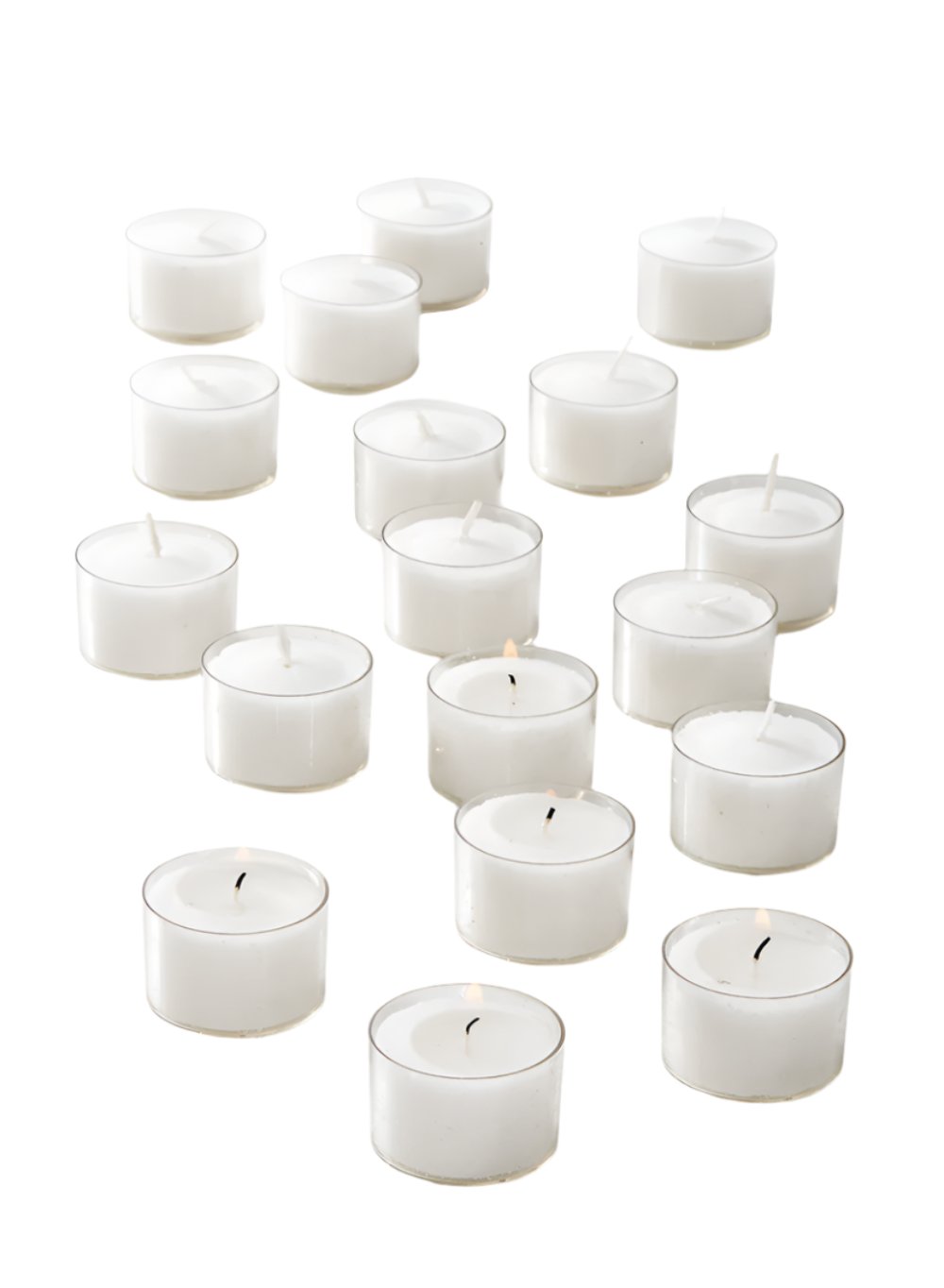 Classic Tea Lights in Clear Holders, 1.5" Diameter and 1" Tall, Pack of 30 & 120
