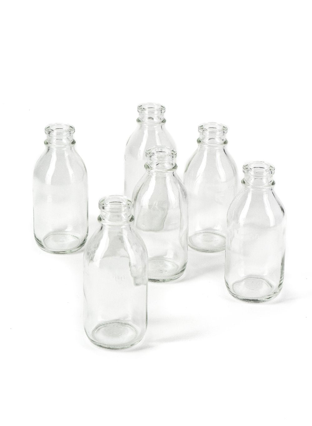 Glass Milk Bottle Bud Vases, 2" Diameter & 4.25" Tall, Pack of 6 & 48
