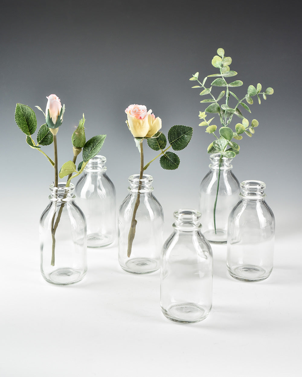 Glass Milk Bottle Bud Vases, 2" Diameter & 4.25" Tall, Pack of 48