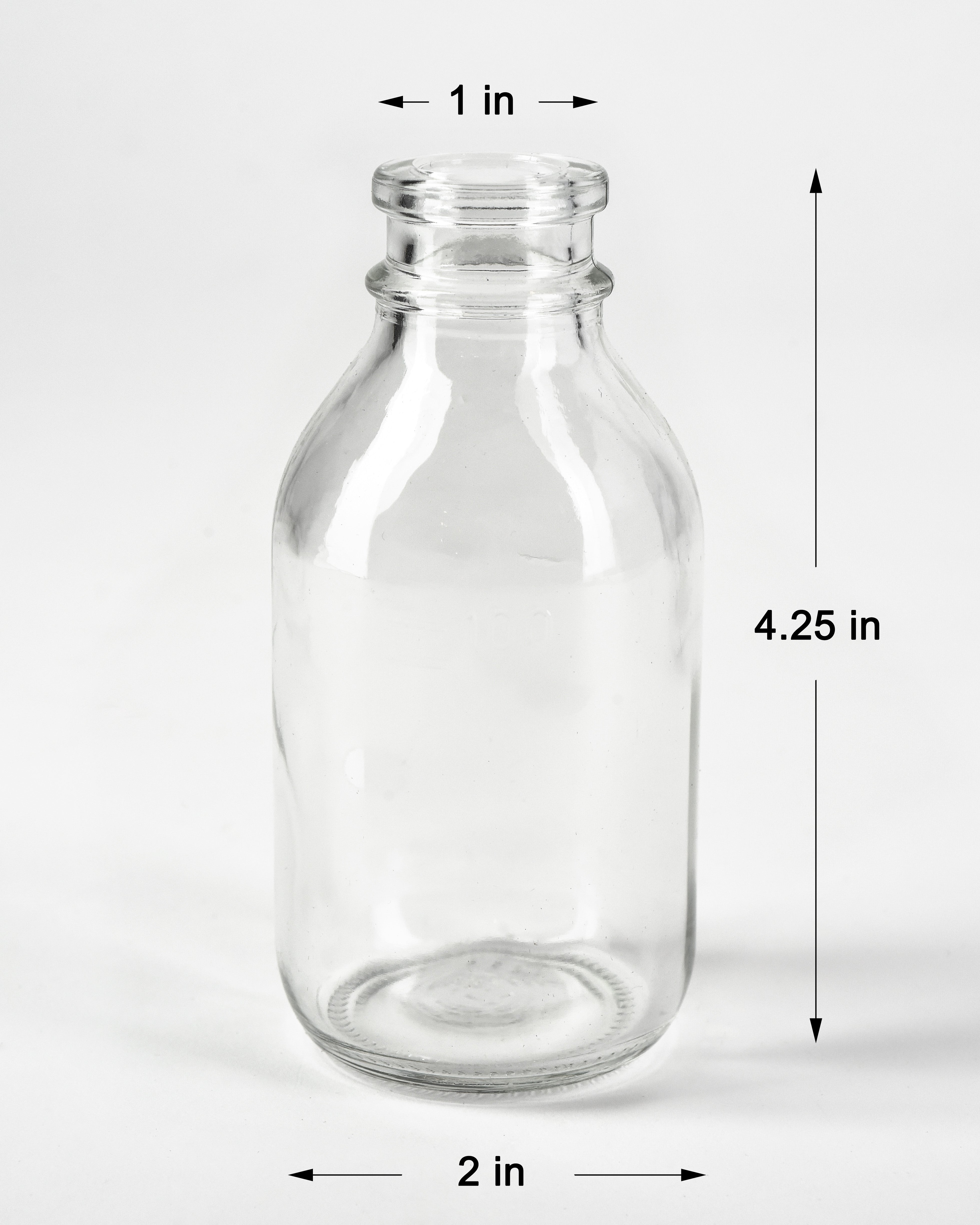 Glass Milk Bottle Bud Vases, 2" Diameter & 4.25" Tall, Pack of 48