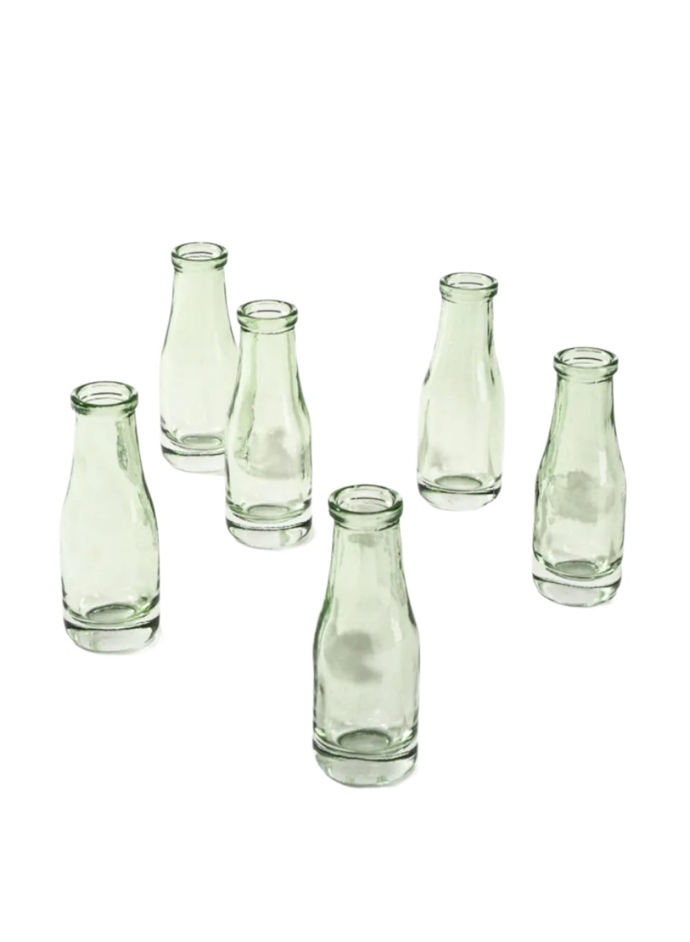 Vintage Green Glass Vase, Set of 6, in 3 Shapes