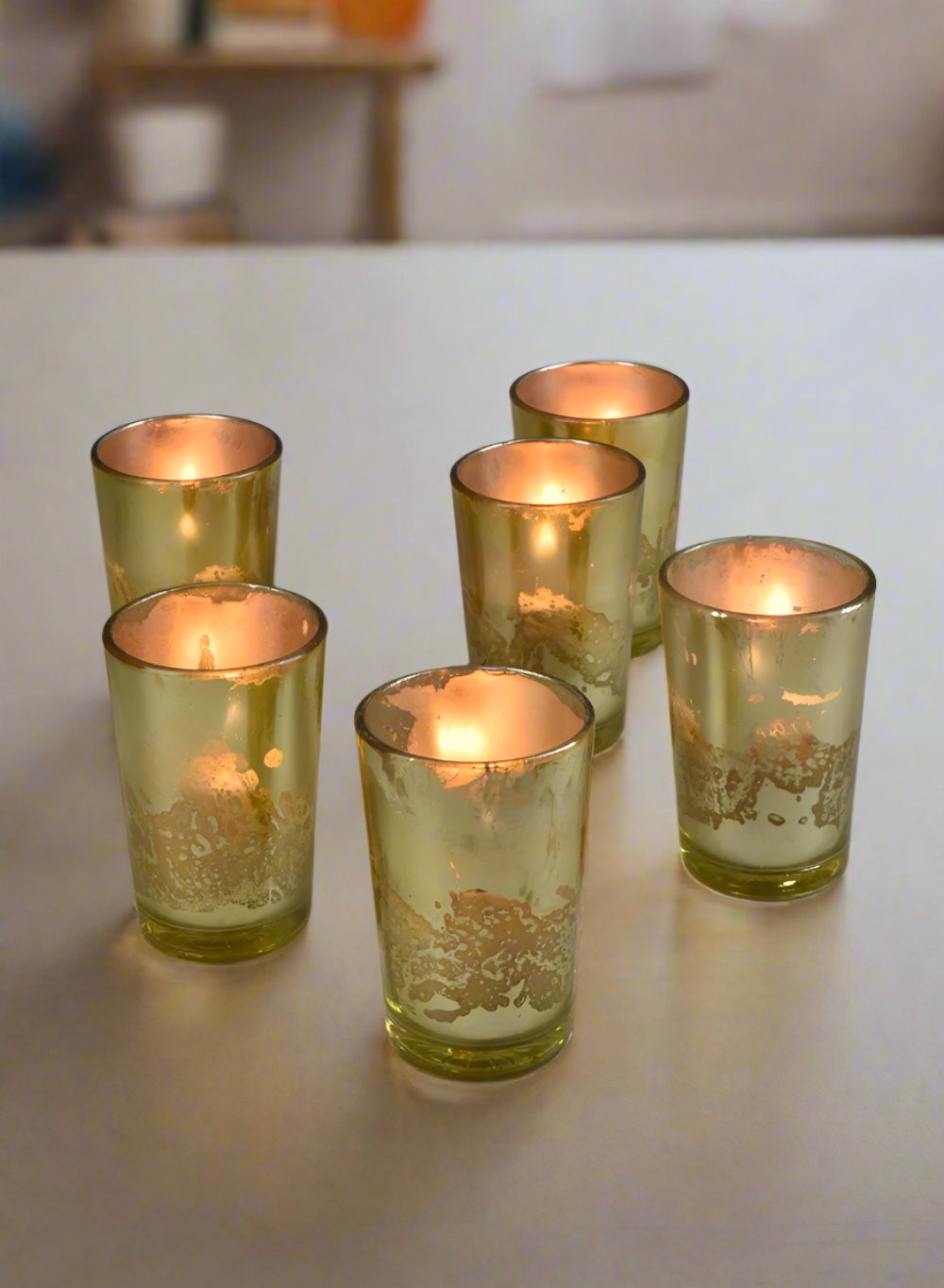 Serene Spaces Living Prefilled Glass Votives, Ideal for Wedding, Bar, Restaurant, Set of 6 or 36 in Silver / Gold/ Clear Color