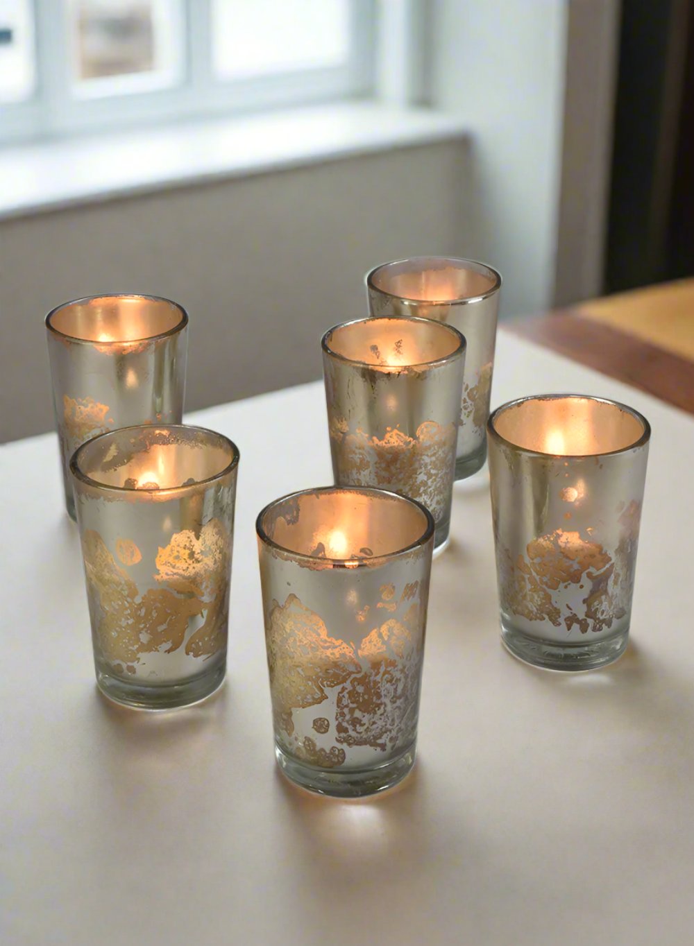 Serene Spaces Living Prefilled Glass Votives, Ideal for Wedding, Bar, Restaurant, Set of 6 or 36 in Silver / Gold/ Clear Color