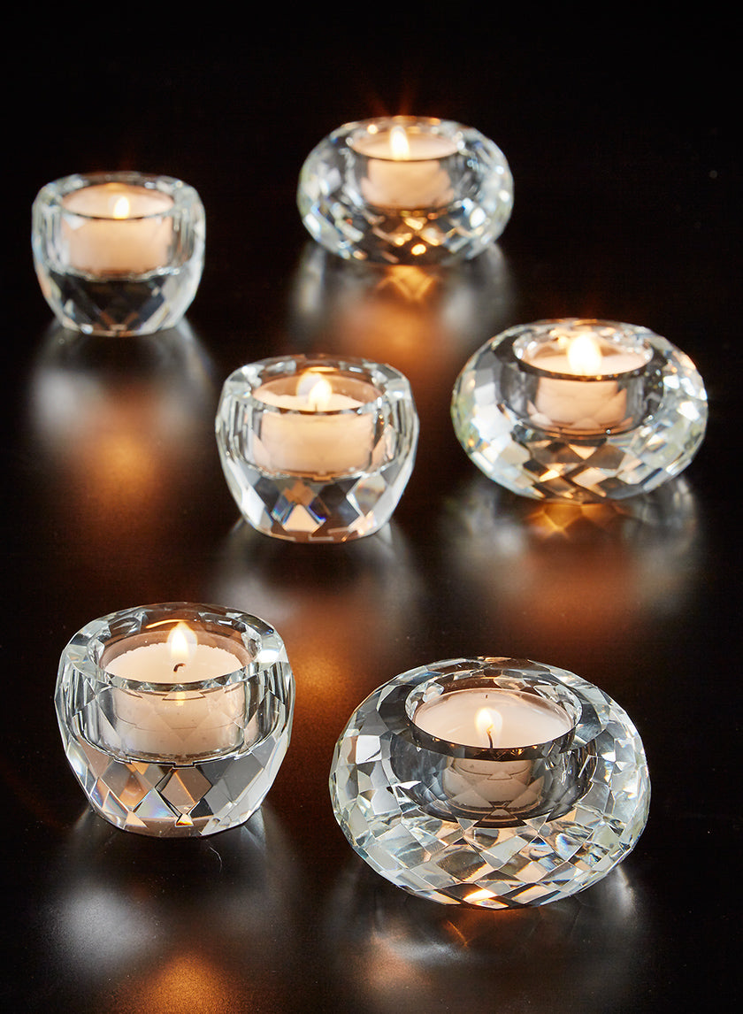 Cut Crystal Tea Light Holder, Beautiful Glow, Measures 3.25" Diameter x 1.5" Tall