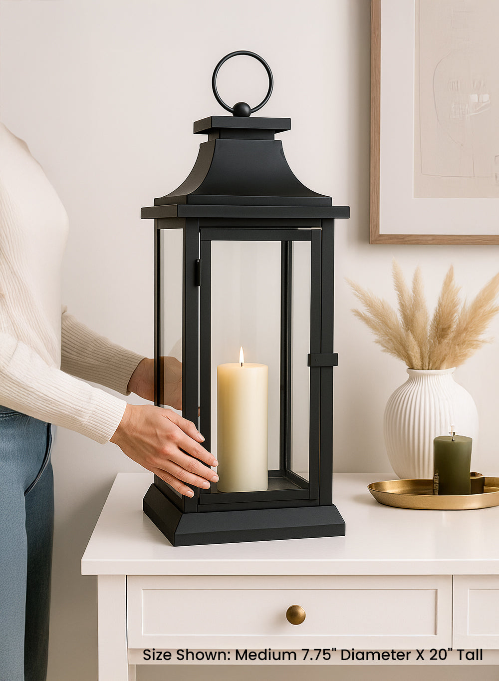 Classic Black/ White Hurricane Lantern, in 3 sizes