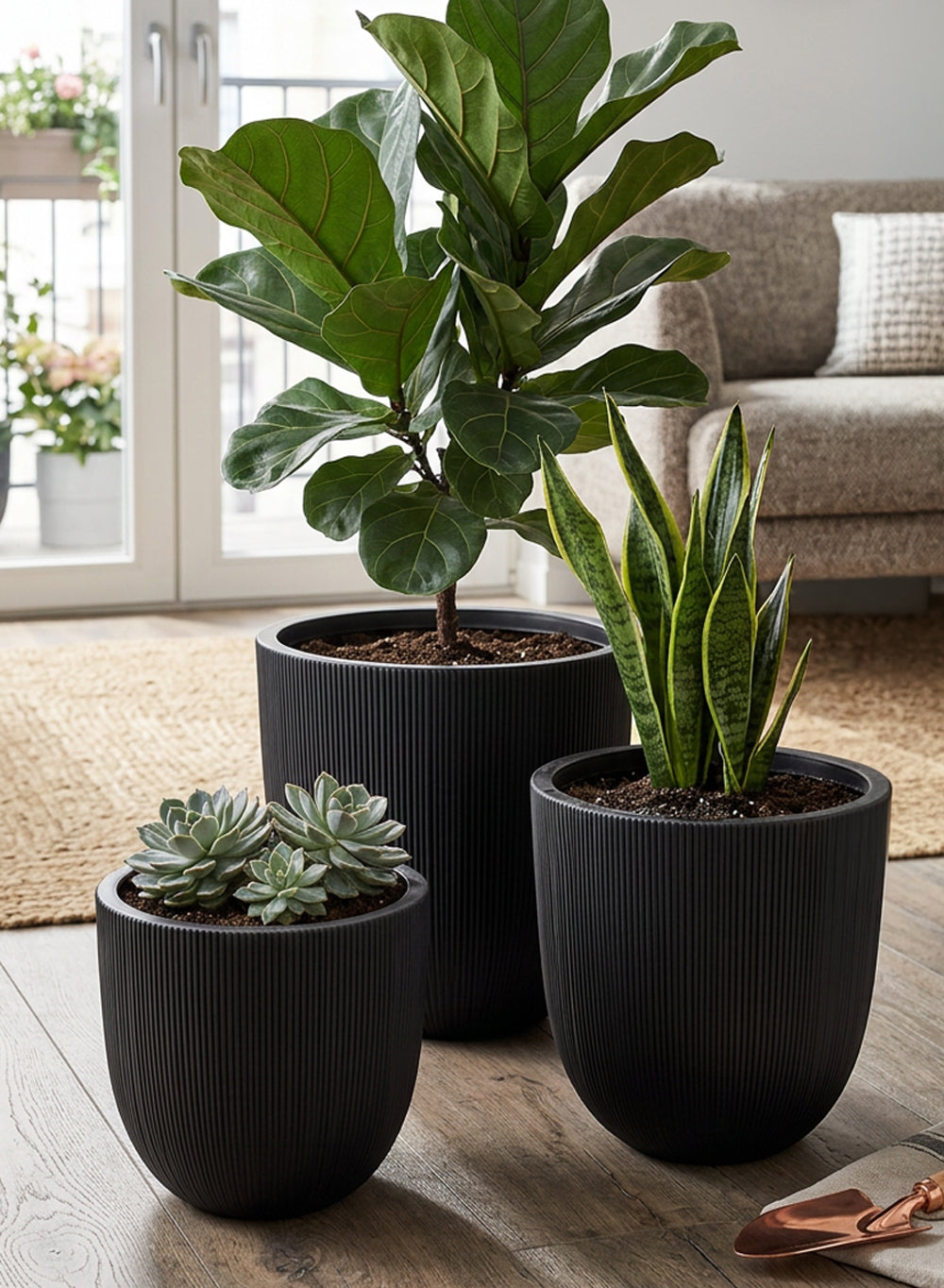 Bundle: Ebon Ribbed PVC Planter (Pack of 3)