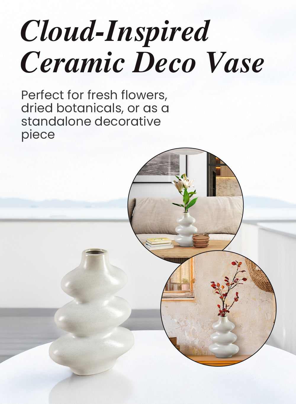 Cloud-Inspired Ceramic Deco Vase – Whimsical Flower Holder