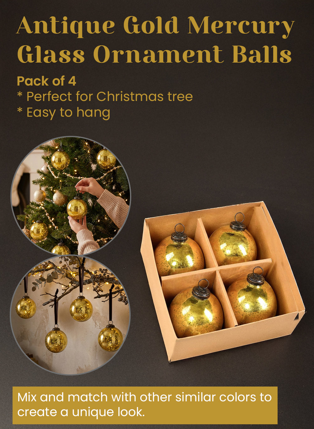 Antique Mercury Ornament Balls, Set of 4/32, in 5 Colors