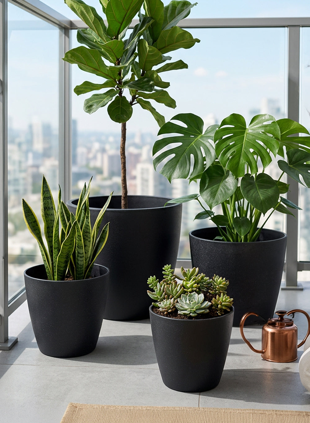 Bundle: Ebon Tapered PVC Planter Pot (Pack of 4)
