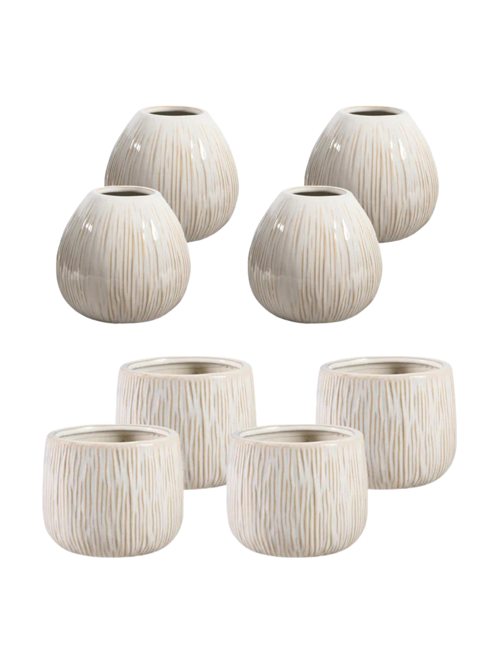 Bundle: Arlo Ribbed Ceramic Vase (Pack of 4) & Arlo Ribbed Ceramic Cachepot (Pack of 4)
