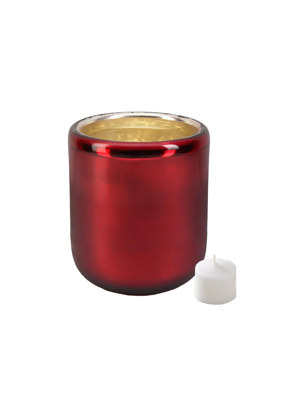 Bundle: Red Mercury Glass Candle Holders with White Votive Candles