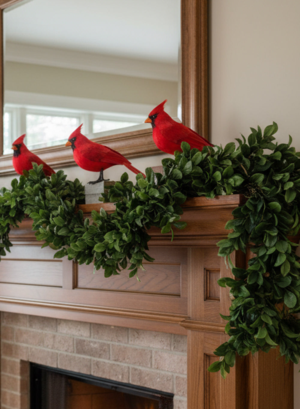 Bundle: Red Cardinal Ornaments & Magnolia Leaf Garland – Festive Christmas Décor Set