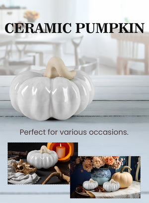 White Ceramic Pumpkin, 6" Diameter & 4.25" Tall