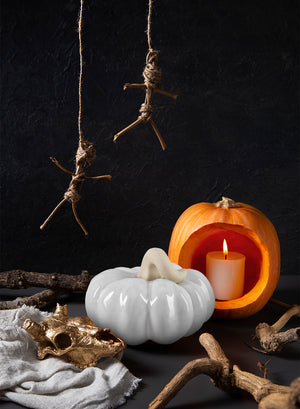 White Ceramic Pumpkin, 6" Diameter & 4.25" Tall