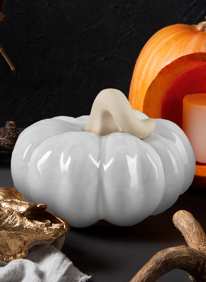 White Ceramic Pumpkin, 6" Diameter & 4.25" Tall