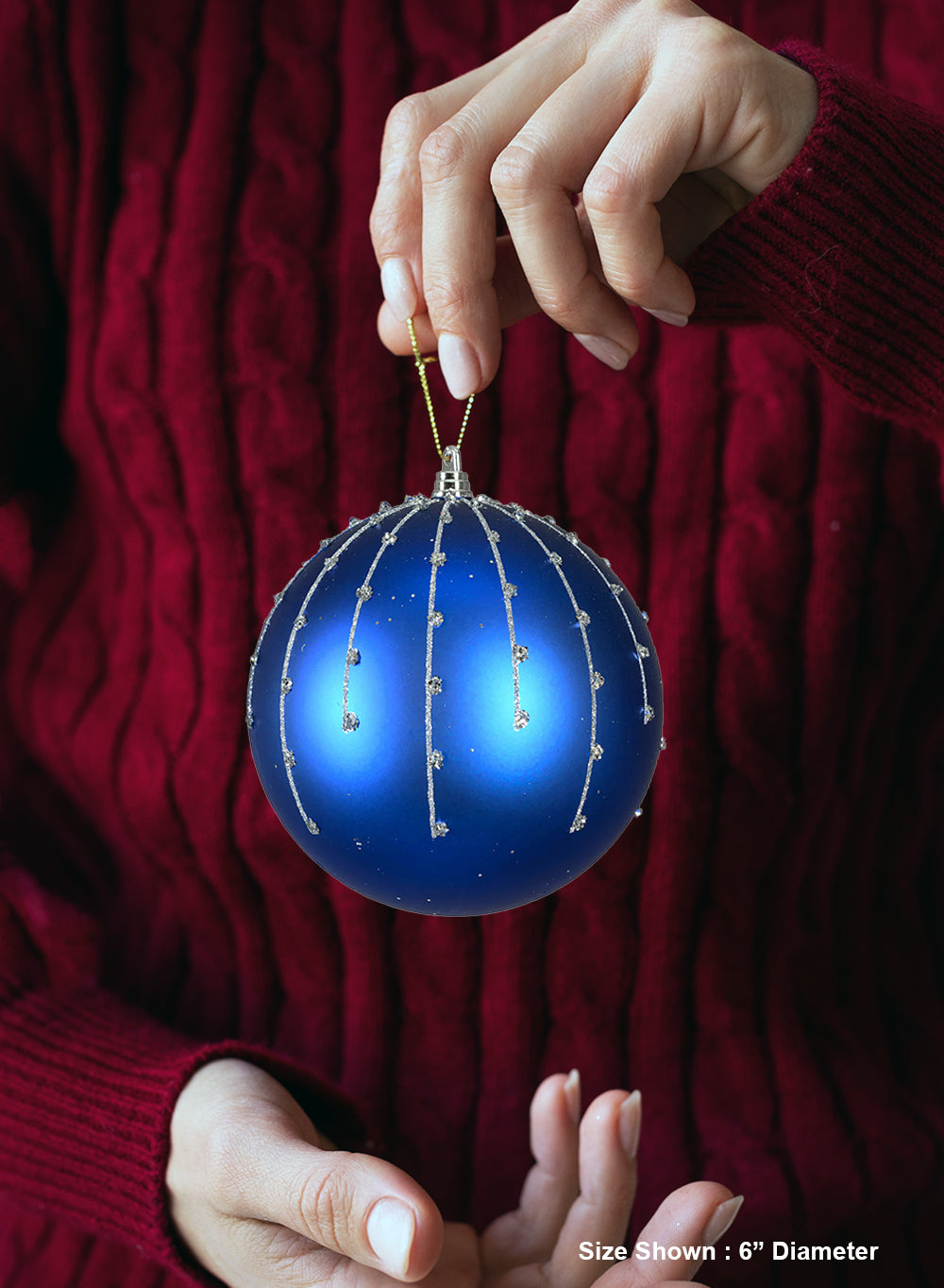 6" Blue Diamond Beaded Ornaments, Pack of 6