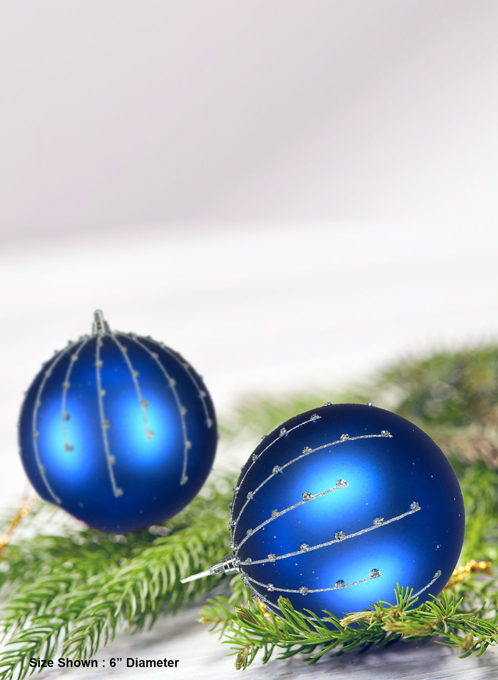 6" Blue Diamond Beaded Ornaments, Pack of 6