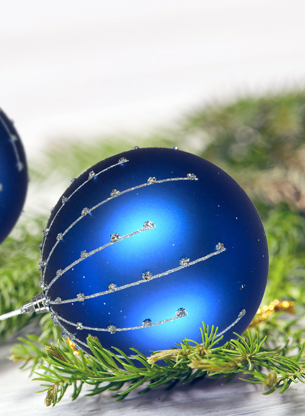 6" Blue Diamond Beaded Ornaments, Pack of 6