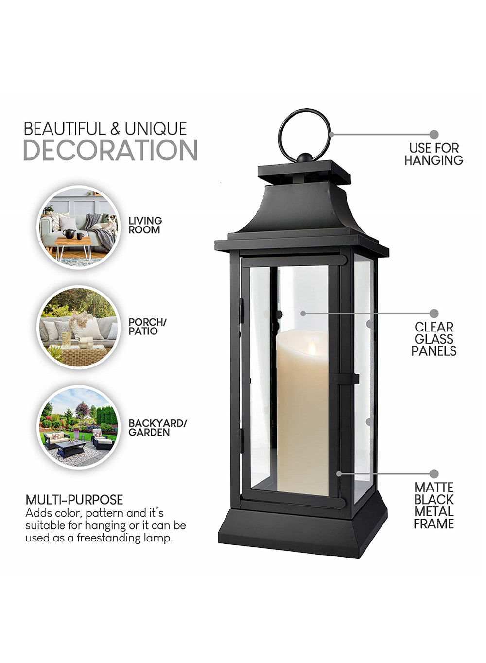 Serene Spaces Living Black/ White Hurricane Lanterns, in 3 sizes