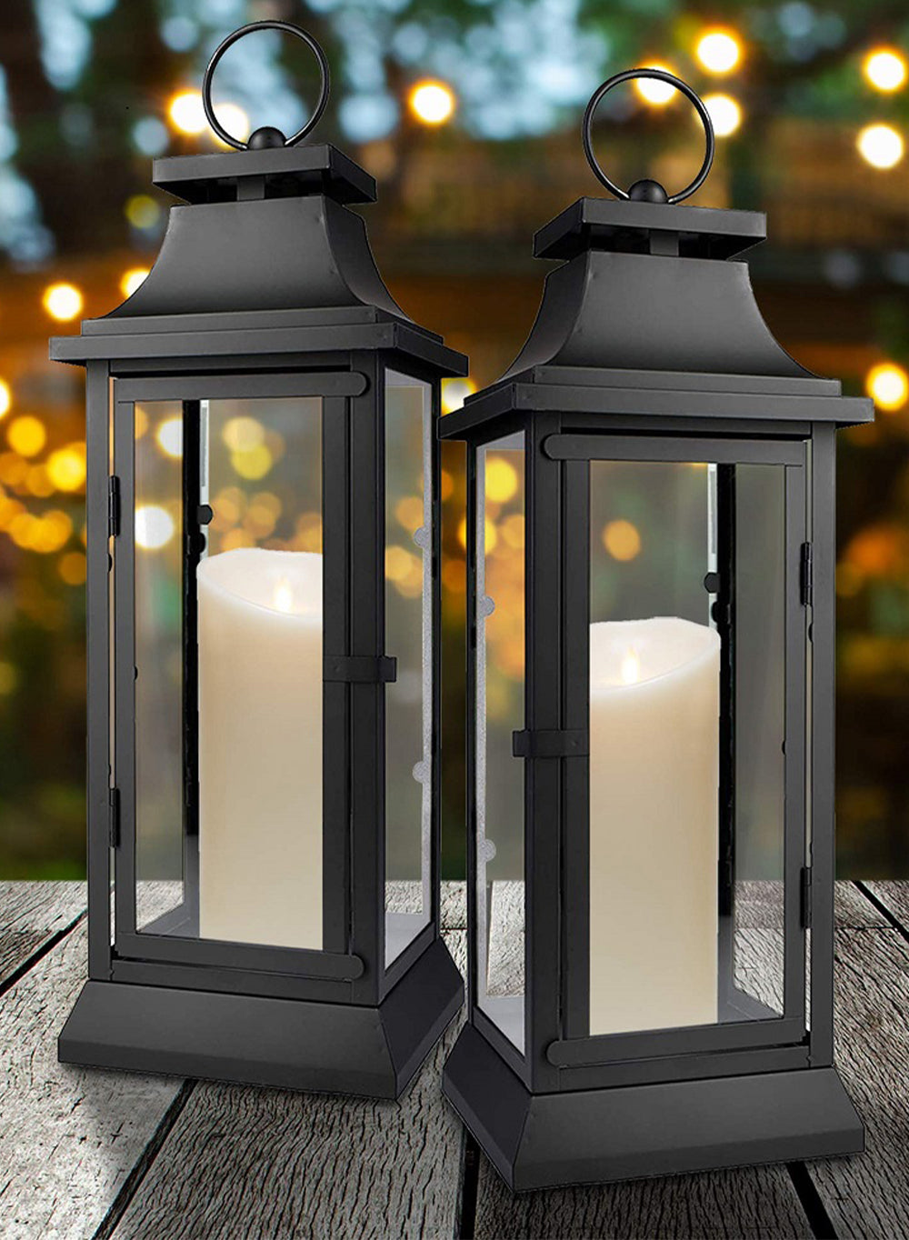 Serene Spaces Living Black/ White Hurricane Lanterns, in 3 sizes