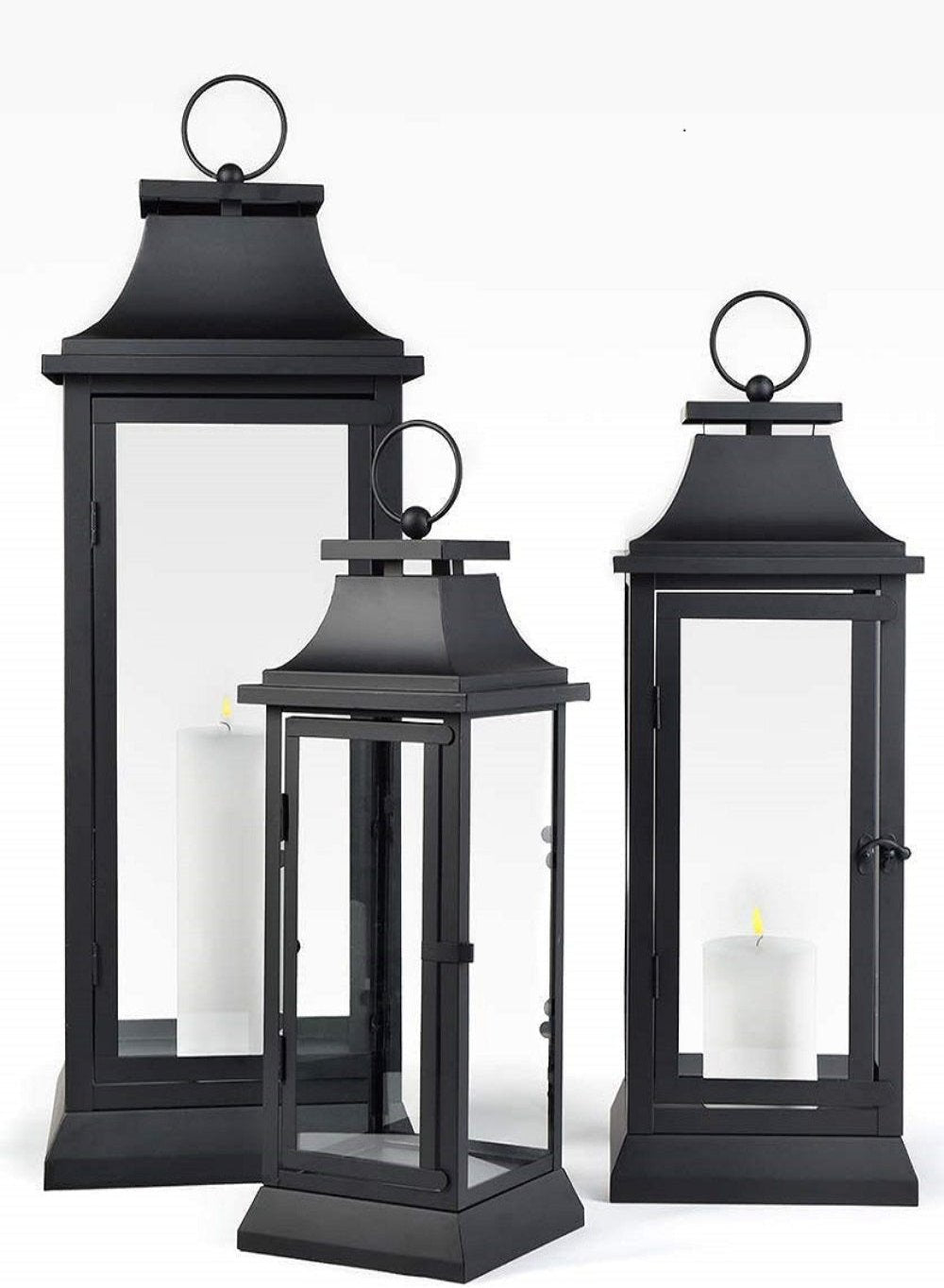 Serene Spaces Living Black/ White Hurricane Lanterns, in 3 sizes