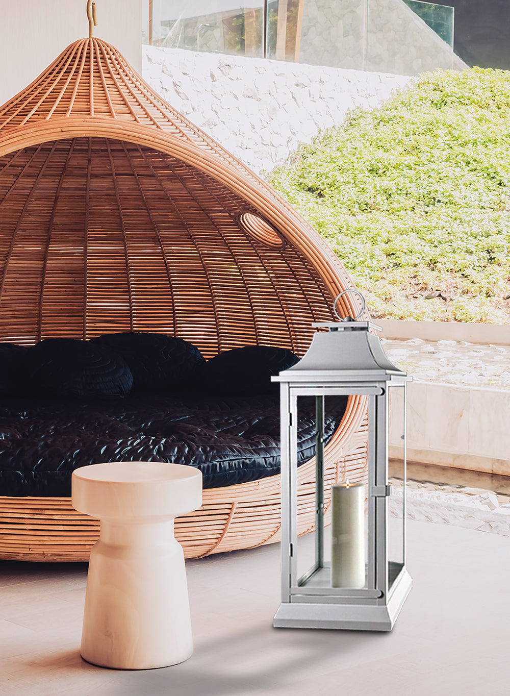 Bundle: Black & White Hurricane Lanterns with Clear Glass Panels