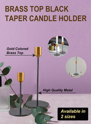 Brass Top Black Taper Candle Holder, Pack of 12