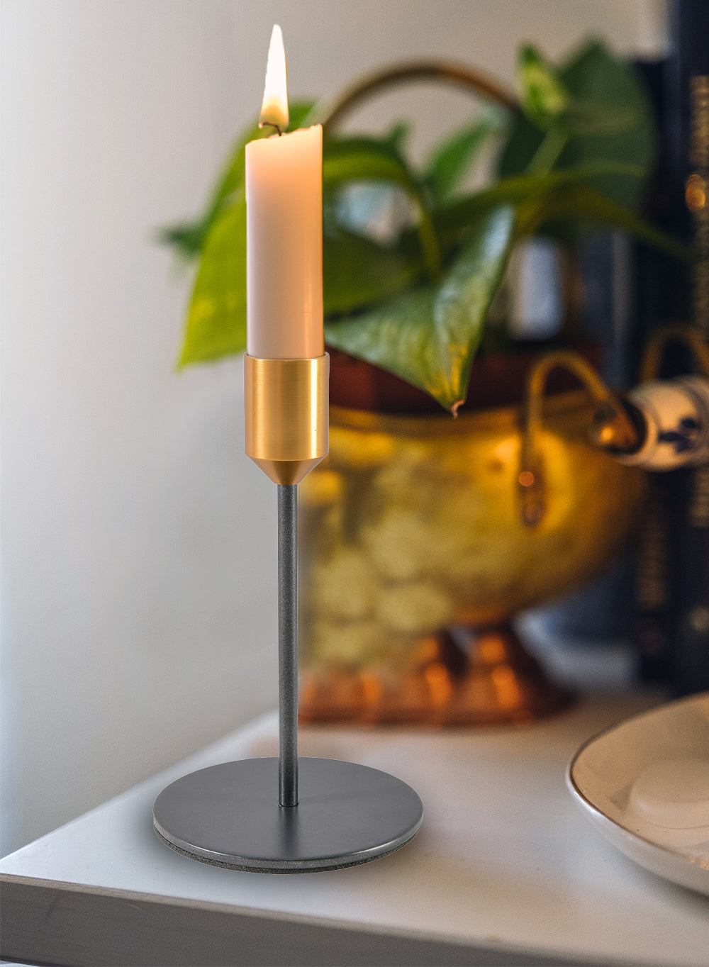 Brass Top Black Taper Candle Holder, Pack of 12