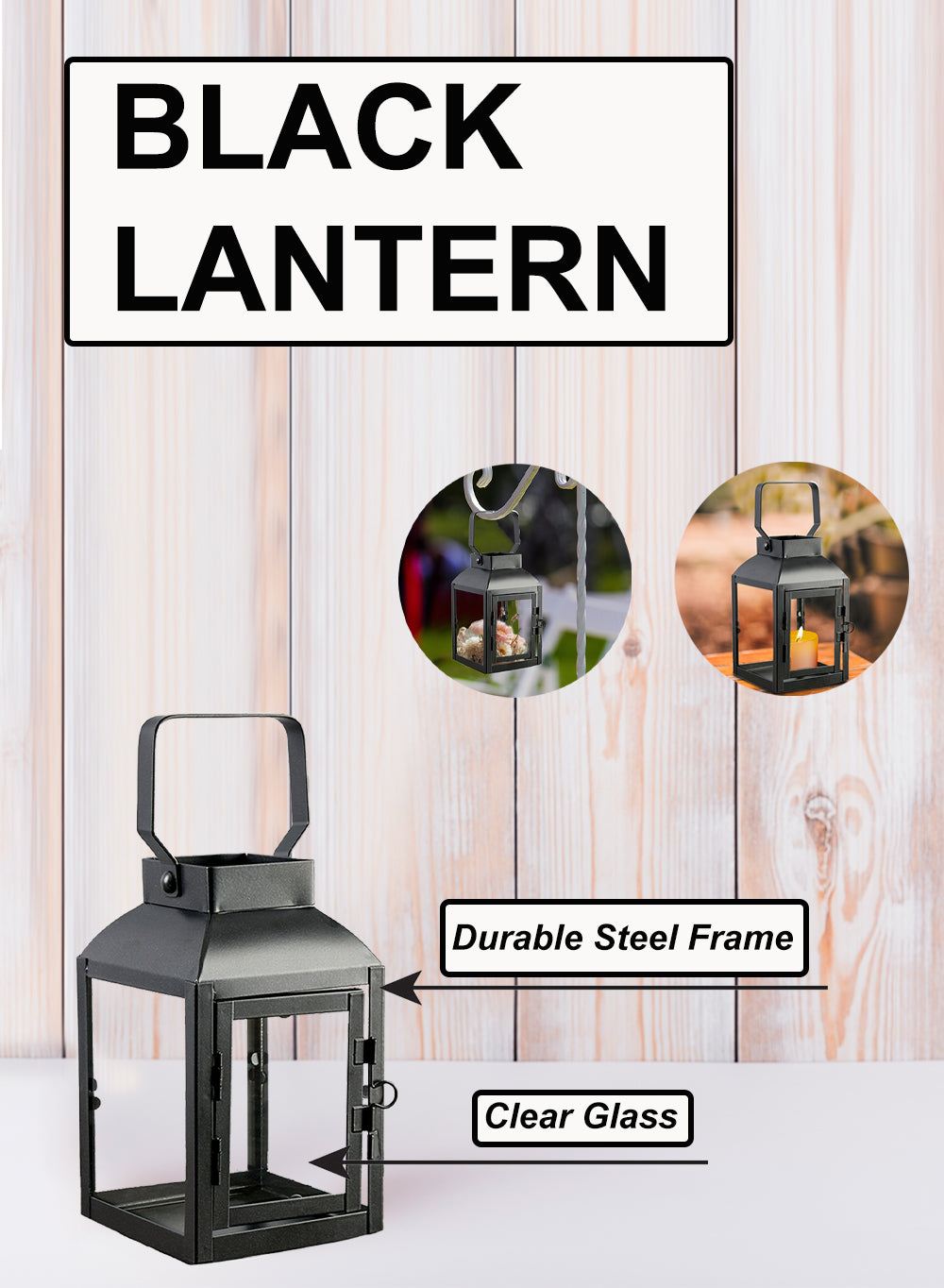 Farmhouse Steel Lantern, 3.5" Square & 8.4" Tall