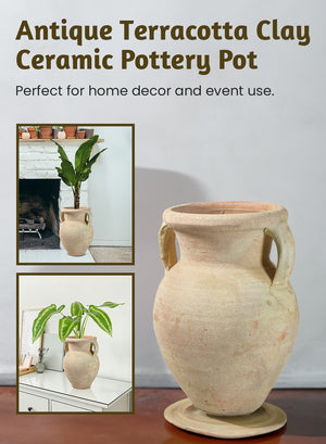 Serene Spaces Living, 12-Inch Antique Terracotta Clay Ceramic Pottery Pot with Handles, 2 Handled Decorative Vintage Pot for Plants, Home Decor, and Events, 4 Pack