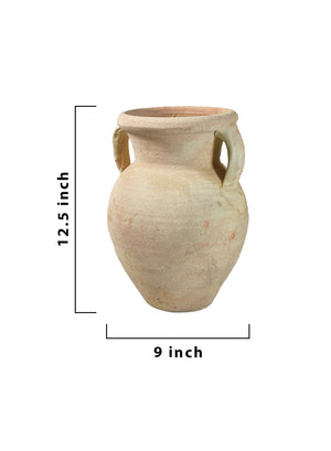 Serene Spaces Living, 12-Inch Antique Terracotta Clay Ceramic Pottery Pot with Handles, 2 Handled Decorative Vintage Pot for Plants, Home Decor, and Events