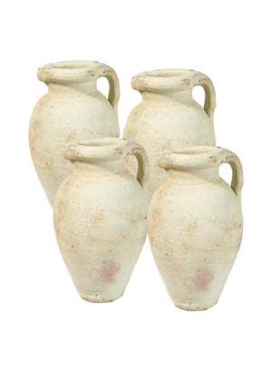Serene Spaces Living, Antique White Terracotta Clay Jug Vase, Pottery Pot with Handle, Single-Handled Decorative Vintage Pot for Plants, Home Decor, and Events, 4 Pack