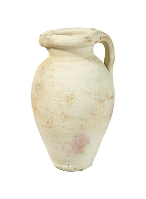 Serene Spaces Living, Antique White Terracotta Clay Jug Vase, Pottery Pot with Handle, Single-Handled Decorative Vintage Pot for Plants, Home Decor, and Events