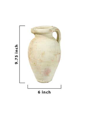 Serene Spaces Living, Antique White Terracotta Clay Jug Vase, Pottery Pot with Handle, Single-Handled Decorative Vintage Pot for Plants, Home Decor, and Events
