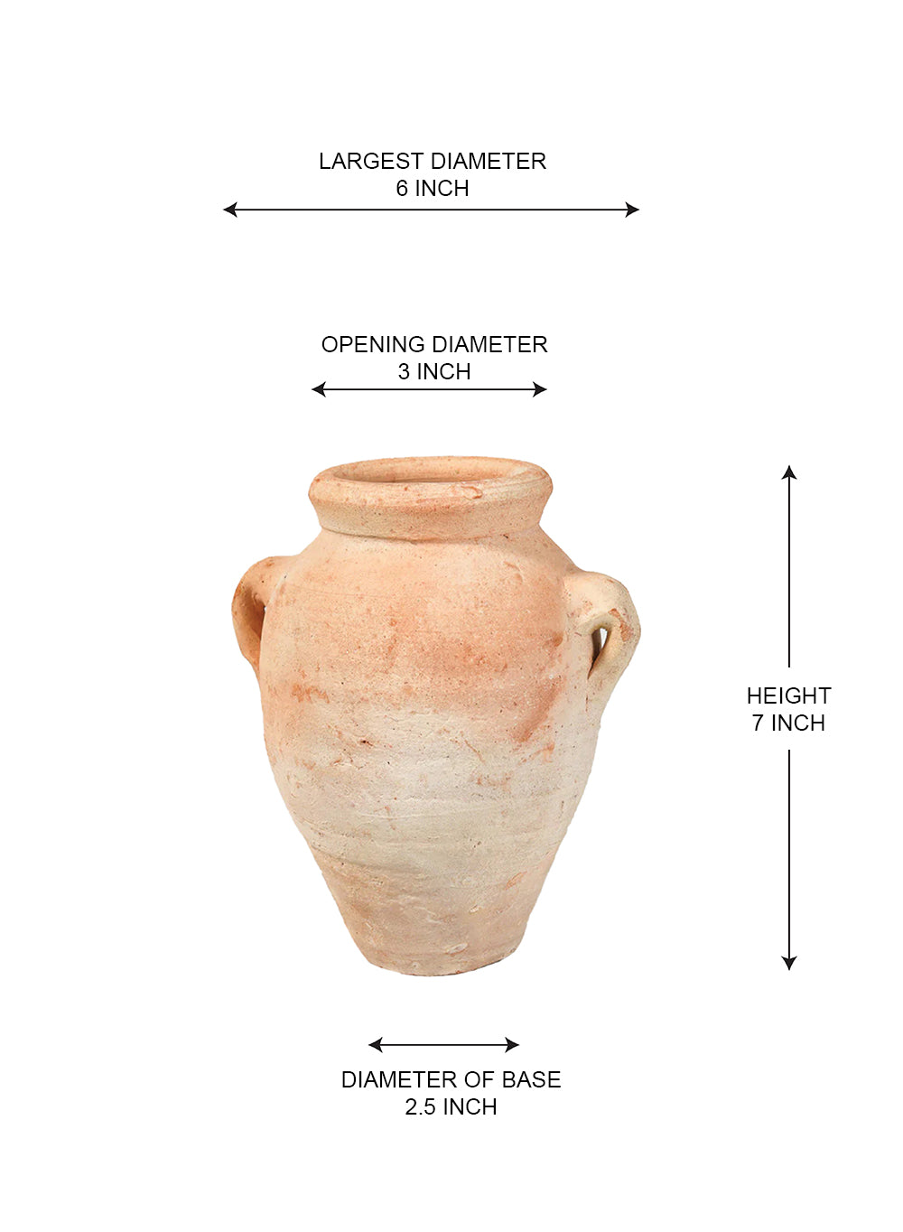 Santorini Two-Handled Clay Urn Vase, 6" Diameter & 7" Tall, Pack of 3