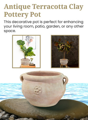 Serene Spaces Living, 10.5-Inch Antique Terracotta Clay Pottery Pot with 2 Handles, Double Handled Decorative Vintage Pot for Plants, Home Decor, and Events, 4-Pack