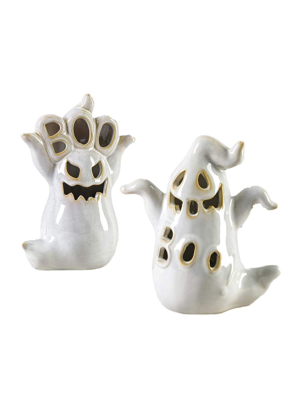 Porcelain Mini Ghosts with LED Lights, Set of 2