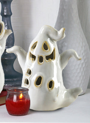 Porcelain Mini Ghosts with LED Lights, Set of 2