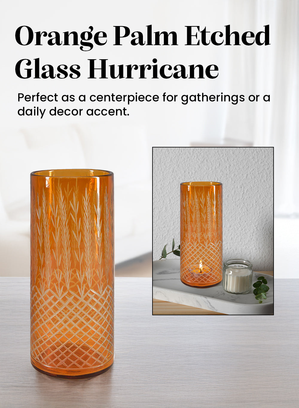 Palm Etched Glass Hurricane