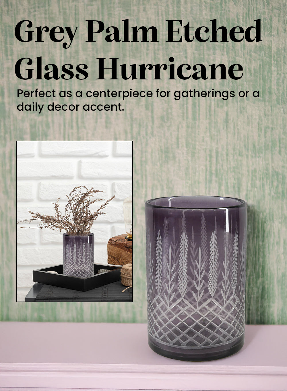 Palm Etched Glass Hurricane