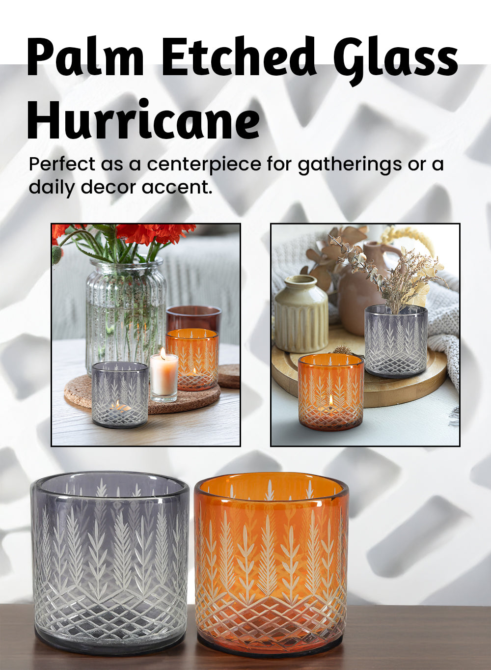 Palm Etched Glass Hurricane