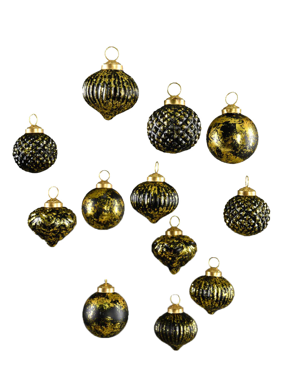 2" Celestial Black & Gold Glass Ornament, Pack of 12